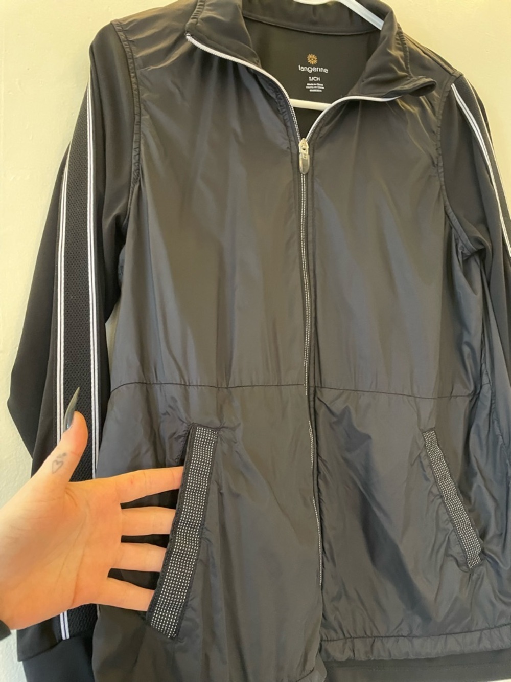 Tangerine Activewear Classic Black Track Jacket White Yoga Comfort Thumbhole Y2K - Picture 2 of 15